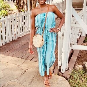 Elan Light Blue Patterned Jumpsuit